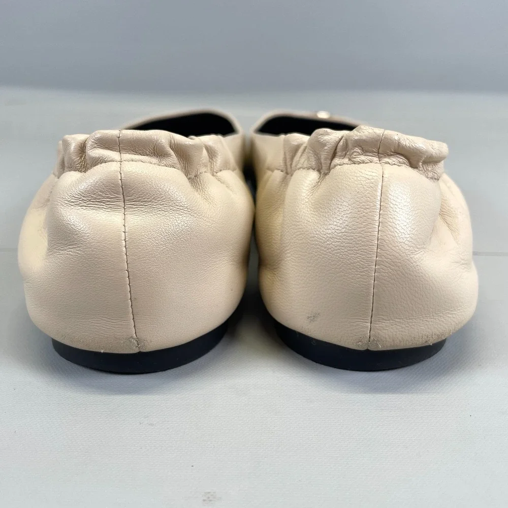 Tory Burch Claire Ballet Flats Womens Size 7.5 Cream Black Leather Cap Toe Shoes